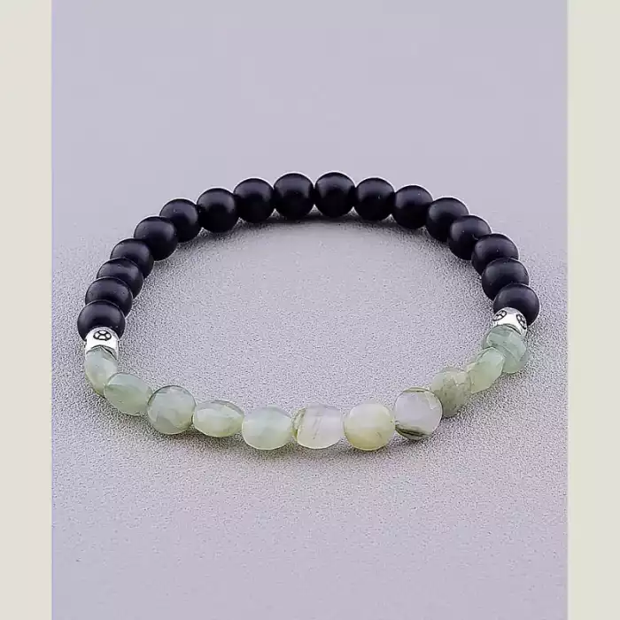 🏷️️ Браслет резинка Агат, Шунгіт 17 см (срібло 925 проба) ss_71012