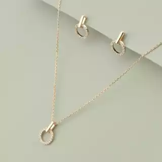 Підвіска+Сережки Saiya Фіаніт 41 см. (позолота 18к (рожева))