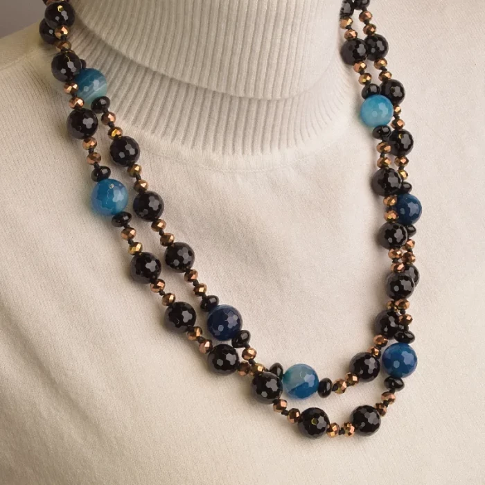 🏷️️ Намисто Агат, Чеський кришталь 120 см ss_72613