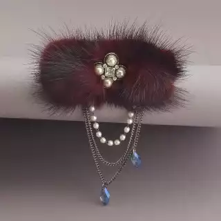 Брошка бордова Hand Made Хутро
