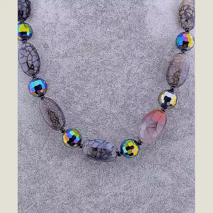 🏷️️ Намисто Агат, Чеський кришталь 52 см ss_66433