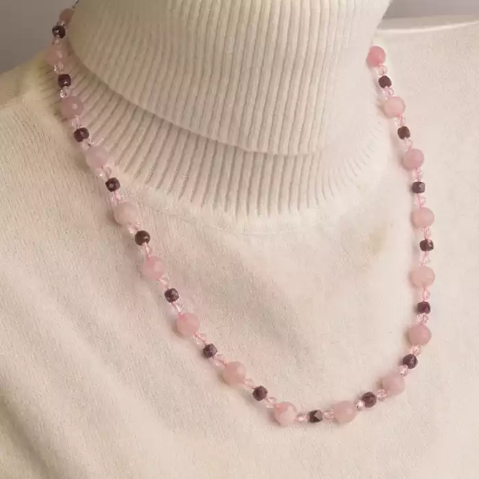 🏷️️ Намисто Рубін, Рожевий кварц, Чеський кришталь 51 см. (срібло 925 проба) ss_94930