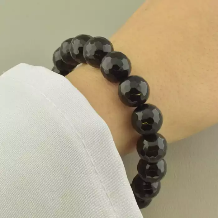 🏷️️ Браслет резинка з агатом грань (20 см, чорний, на гумці) ss_104719