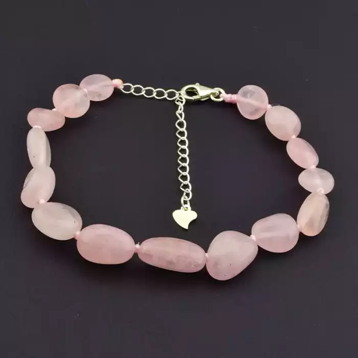 🏷️️ Браслет на карабіні Рожевий кварц 17 см срібло (925) F-105837