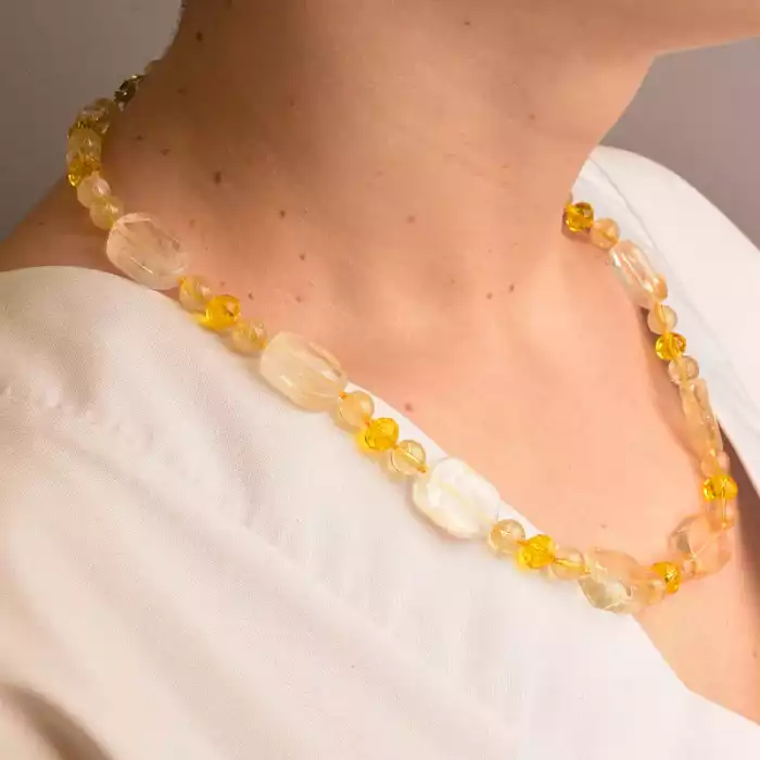 🏷️️ Намисто Цитрин, Чеський кришталь 48 см. (срібло 925 проба) ss_91055