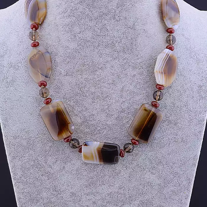 🏷️️ Намисто Агат, Раухтопаз, Сердолік 57 см ss_81989