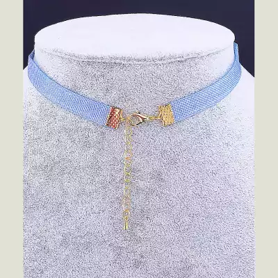 🏷️️ Чокер блакитний з квіткою FJ тканина 30 см Crystal (застібка карабін) F-37372