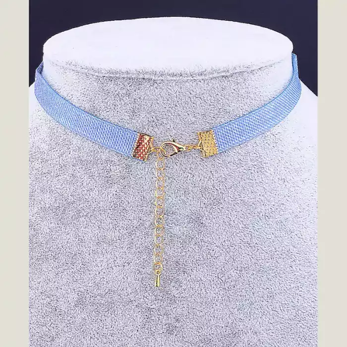 🏷️️ Чокер блакитний з квіткою FJ тканина 30 см Crystal (застібка карабін) ss_37372