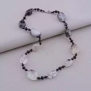 Намисто Волосатик, Агат, Чеський кришталь 44 см