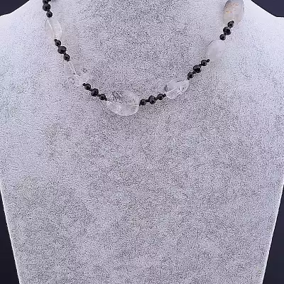 🏷️️ Намисто Волосатик, Агат, Чеський кришталь 44 см F-84650