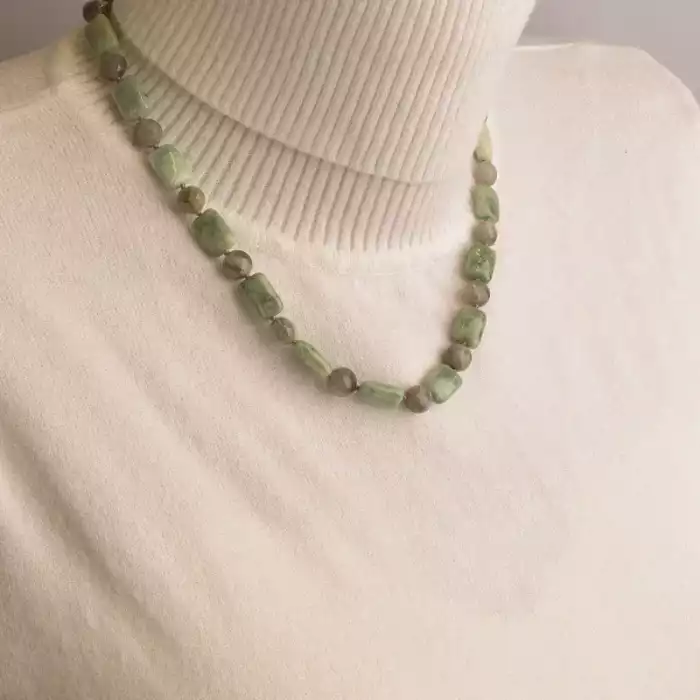 🏷️️ Намисто Жадеїт, Лабрадор 44 см. (срібло 925 проба) ss_94528