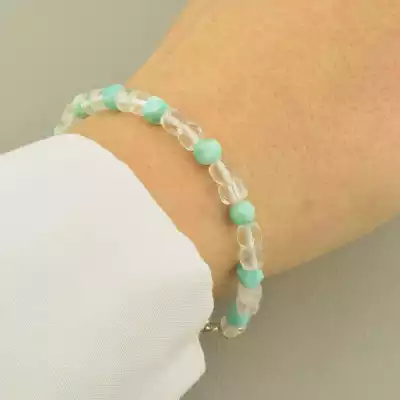 🏷️️ Браслет з карабіном Гірський кришталь, Амазоніт 17 см. (срібло 925 проба) F-102422