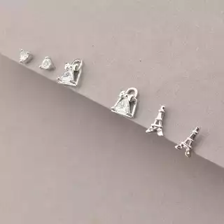 Сережки пусети 3 пари Фіаніт Saiya (родій)