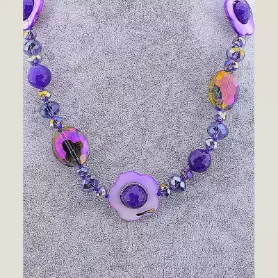 🏷️️ Намисто Аметист, Перламутр, Чеський кришталь 55 см F-68924