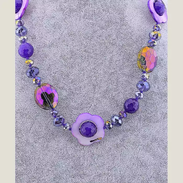 🏷️️ Намисто Аметист, Перламутр, Чеський кришталь 55 см ss_68924