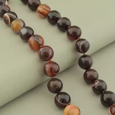 🏷️️ Намисто агат (42 см, з карабіном, сталь, 14 мм, коричневий, сірий, срібний) F-105229