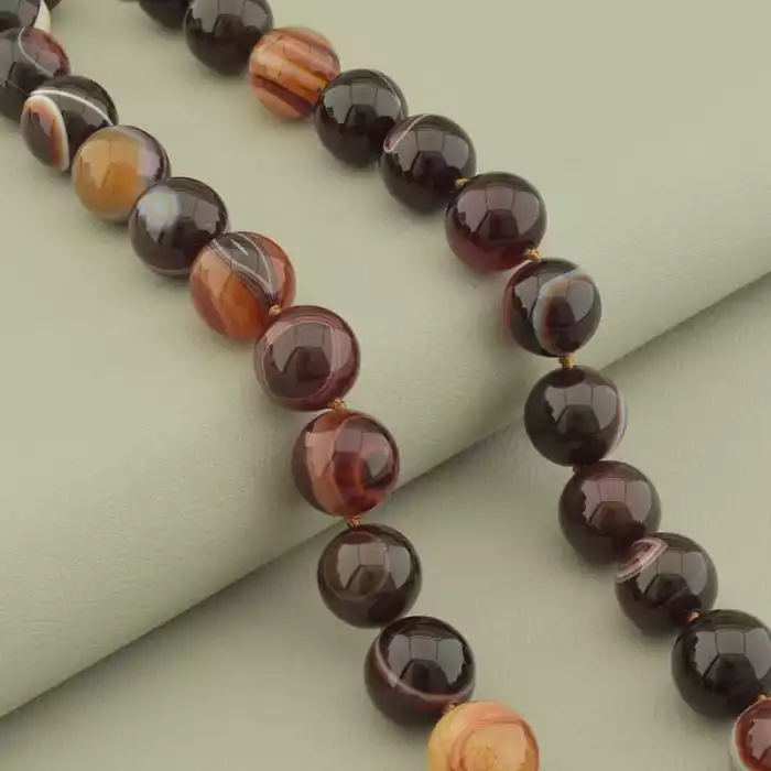 🏷️️ Намисто агат (42 см, з карабіном, сталь, 14 мм, коричневий, сірий, срібний) ss_105229