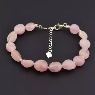 Браслет на карабіні Рожевий кварц 17 см срібло (925)