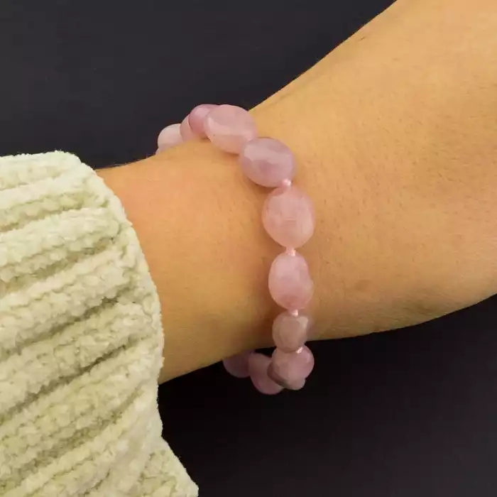 🏷️️ Браслет на карабіні Рожевий кварц 17 см срібло (925) F-105838