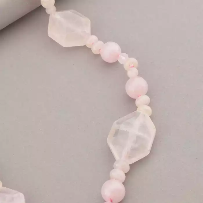 🏷️️ Намисто Рожевий кварц срібло (925 проба) 64 см. ss_91156