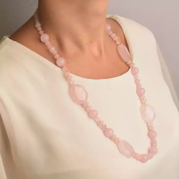 🏷️️ Намисто Рожевий кварц срібло (925 проба) 64 см. ss_91156