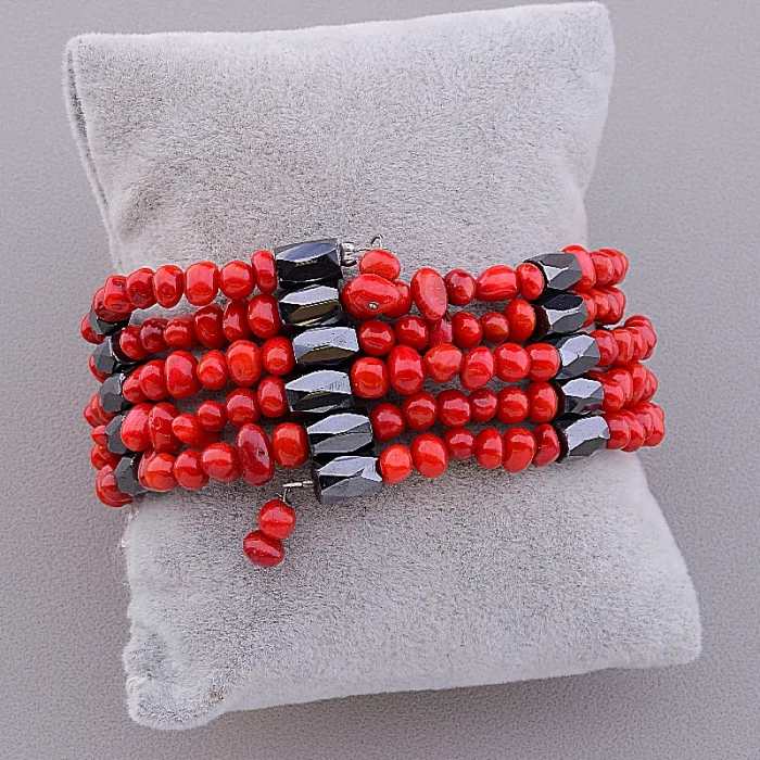 🏷️️ Браслет без застібки Корал, Гематит 105 см ss_81885