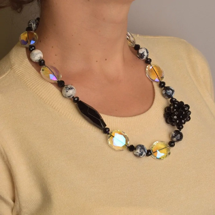 🏷️️ Намисто Агат, Фіаніт, Чеський кришталь 53 см. ss_93963