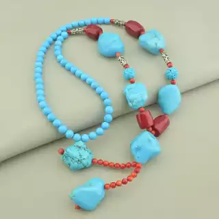 Намисто Корал, Бірюза 76 см.