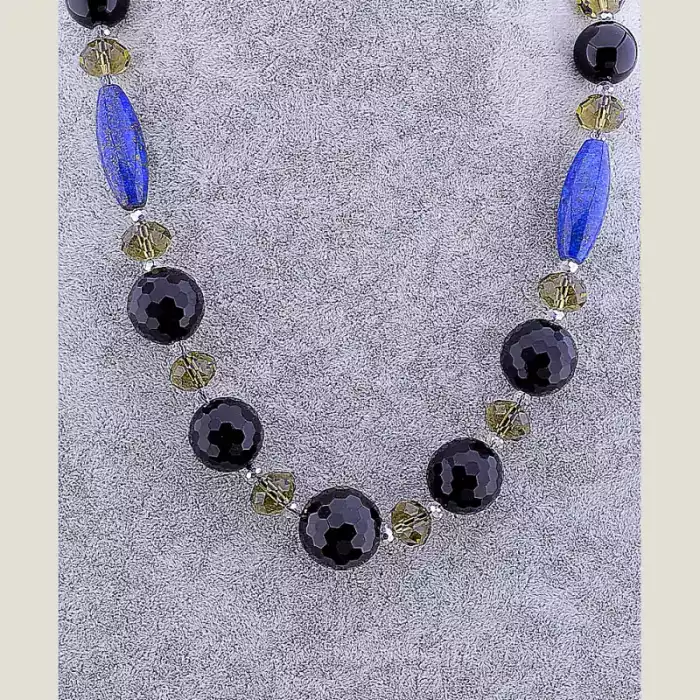 🏷️️ Намисто Агат, Чеський кришталь, Лазурит 55 см ss_67317