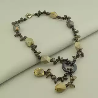 Намисто Яшма, Раухтопаз, Агат 45 см.