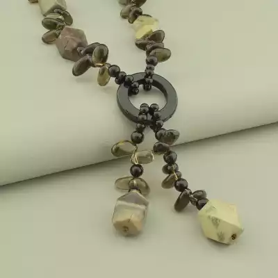 🏷️️ Намисто Яшма, Раухтопаз, Агат 45 см. F-103049