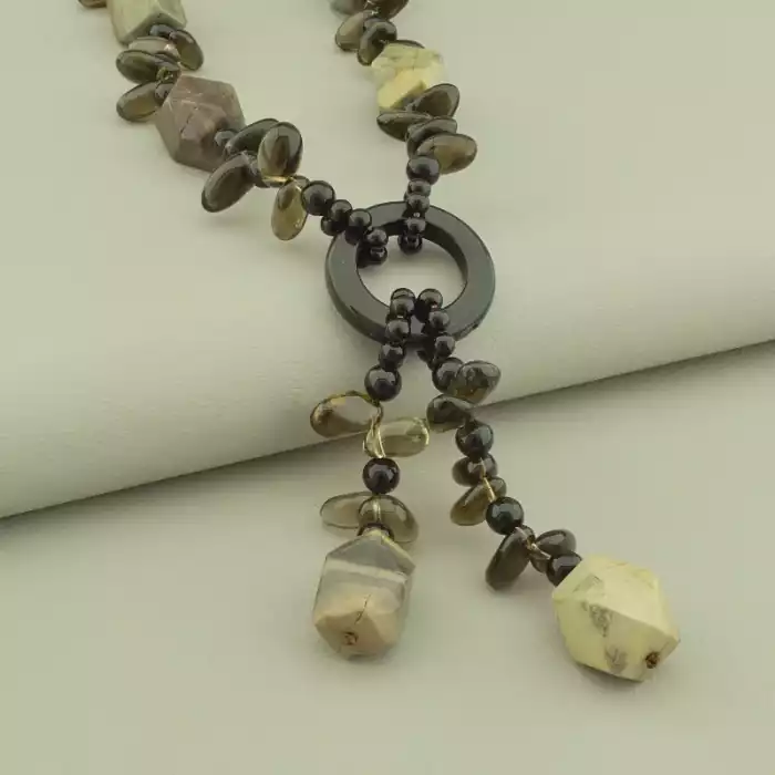 🏷️️ Намисто Яшма, Раухтопаз, Агат 45 см. ss_103049