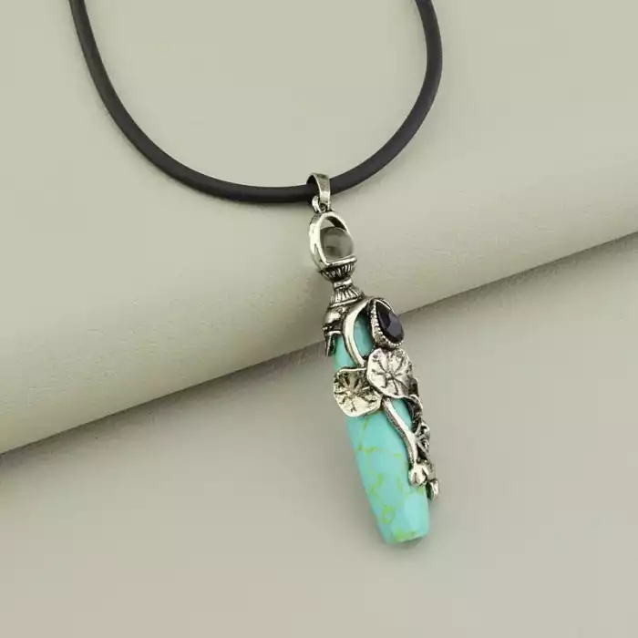 🏷️️ Підвіска бірюза (49 см, карабін, зелений, срібний, метал) ss_105021