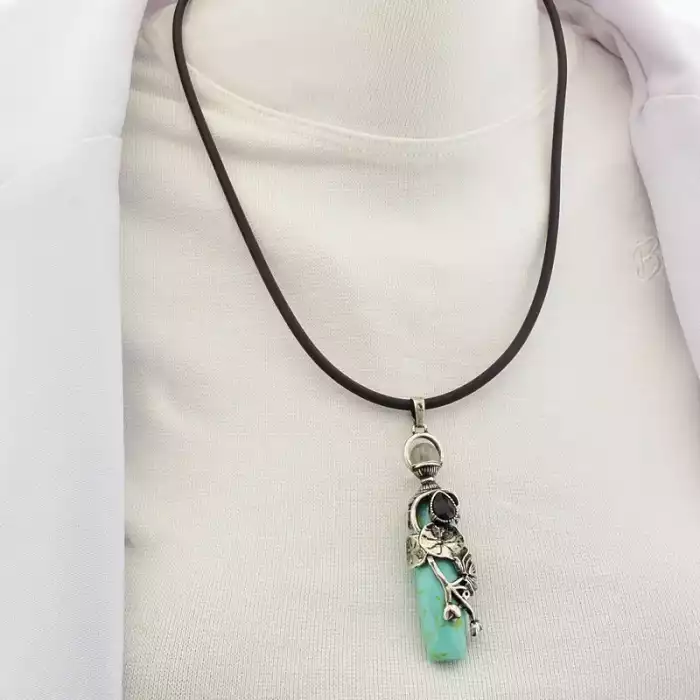 🏷️️ Підвіска бірюза (49 см, карабін, зелений, срібний, метал) ss_105021