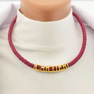 Підвіска Fashion Versace (46 см, позолота 18к, мідний сплав, еко шкіра, бордовий, жовтий)