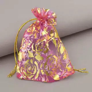 Мішечок з органзи подарунковий 120х90 мм (рожевий, на шнурку)