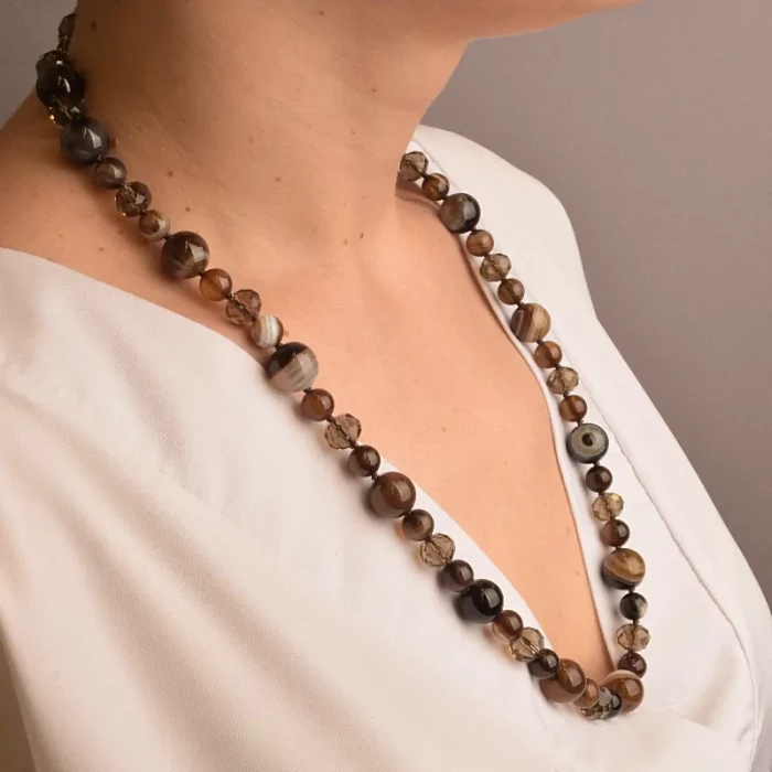 🏷️️ Намисто Агат, Чеський кришталь 59 см. ss_91057