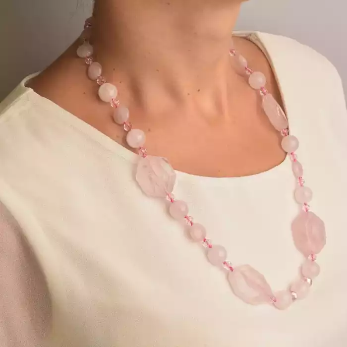 🏷️️ Намисто Рожевий кварц срібло (925 проба) 60 см. ss_91157