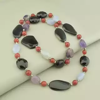 Намисто довге Агат, Аметист, Сердолік 80 см