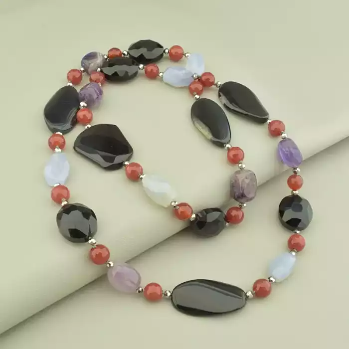 🏷️️ Намисто Агат, Аметист, Сердолік 80 см ss_106348