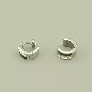 Сережки класичні кільця Stainless Steel Фіаніт (родій)