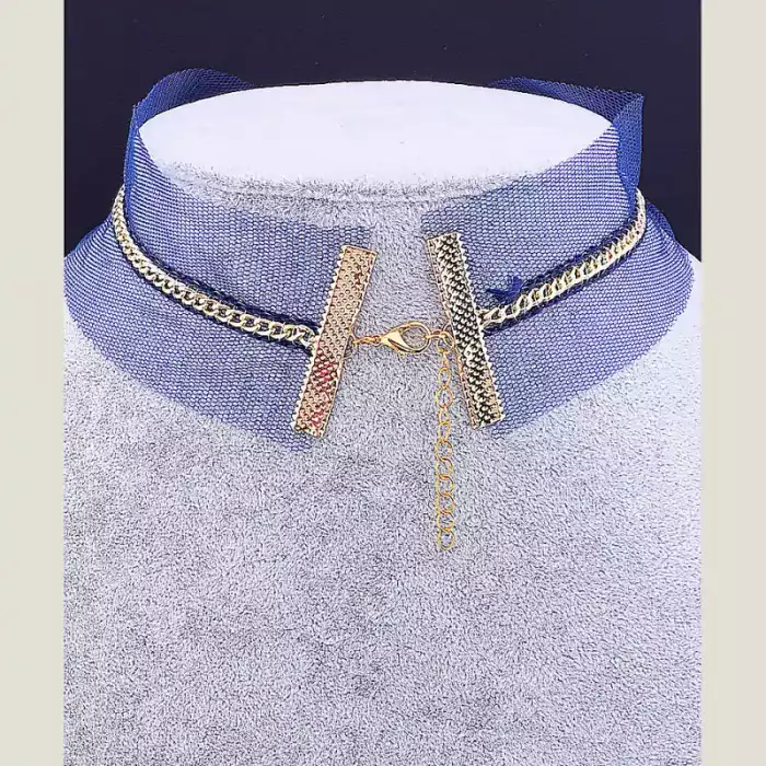 🏷️️ Чокер синій з бантом FJ тканина 32 см Crystal (застібка карабін) ss_37374