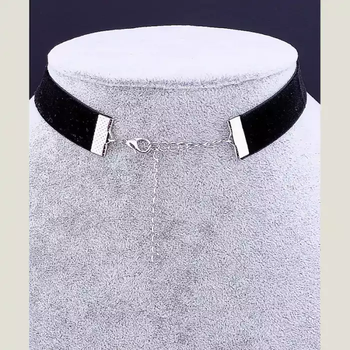 🏷️️ Чокер чорний з квітами FJ тканина 30 см (застібка карабін) ss_35571