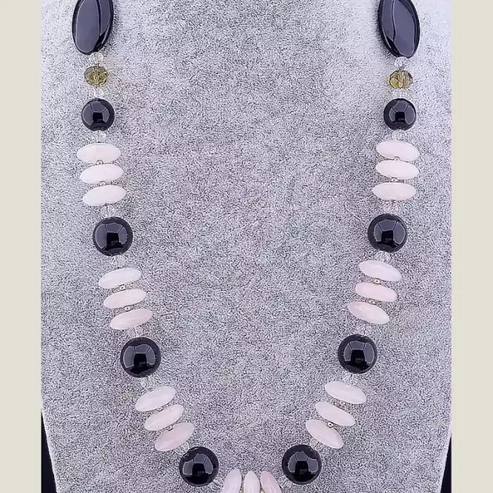 🏷️️ Намисто Агат, Рожевий кварц 61 см ss_53404