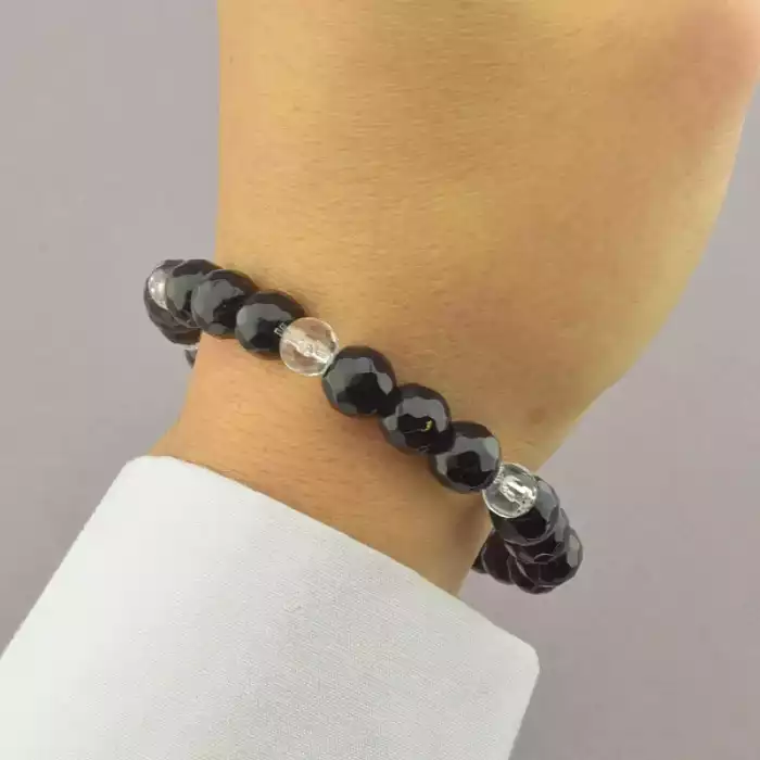 🏷️️ Браслет резинка Агат, Гірський кришталь 19 см. ss_94632