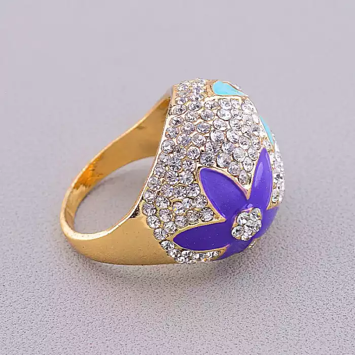 🏷️️ Перстень емаль квітки Сrystal (позолота 18к) ss_45046