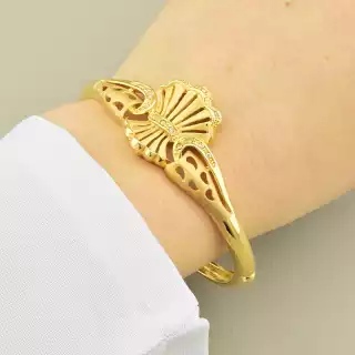 Браслет шарнірний Fashion з фіанітами (лимонна позолота 18к), 17 см