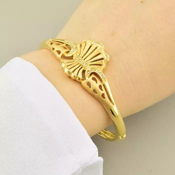 🏷️️ Браслет шарнірний Fashion з фіанітами (лимонна позолота 18к), 17 см ss_104521