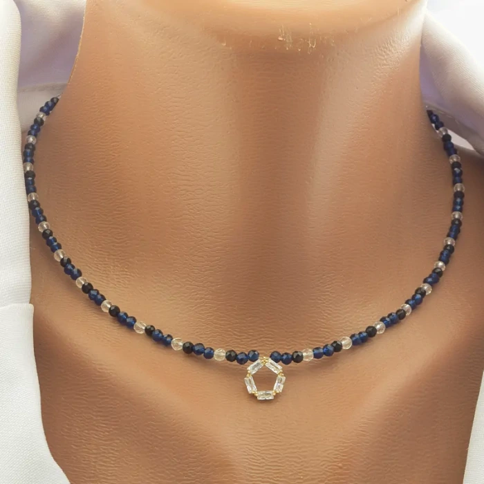 🏷️️ Підвіска з шпінеллю та фіанітом (синя, 39 см, з магнітним замком) (позолота 18к) ss_104622