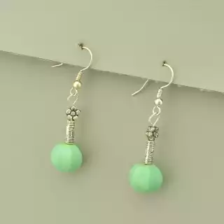 Сережки з підвіскою бірюза (45х11 мм, петля, зелений, срібний, метал)